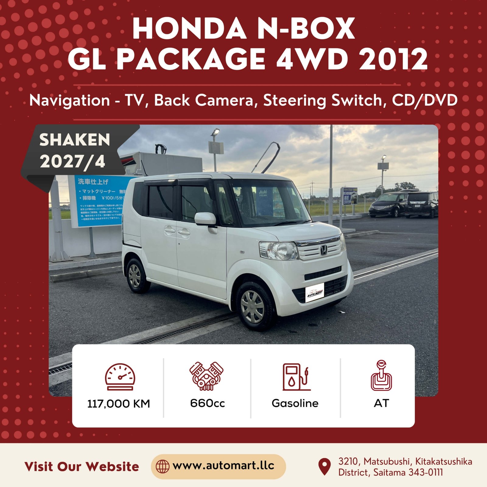 Honda N-BOX GL PKG 2012 4WD - Kei Car For Sale - Saitama Used Cars - Automartllc (1)