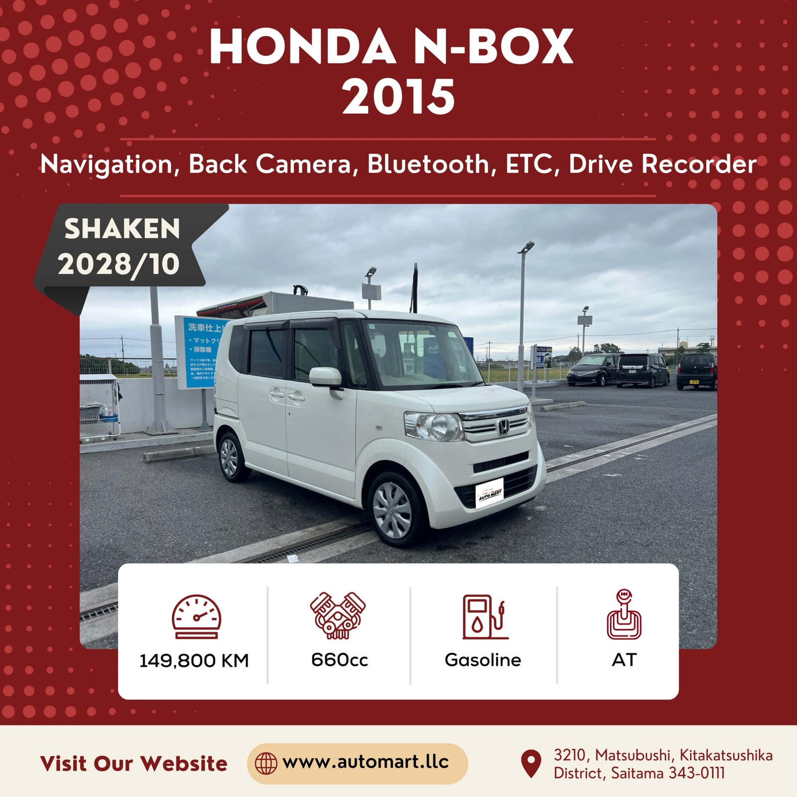 Honda N-BOX Pearl 2015 - Used Cars For Sale - Saitama Used Cars Dealership - Kei Cars In Saitama For Sale - Automartllc (1)