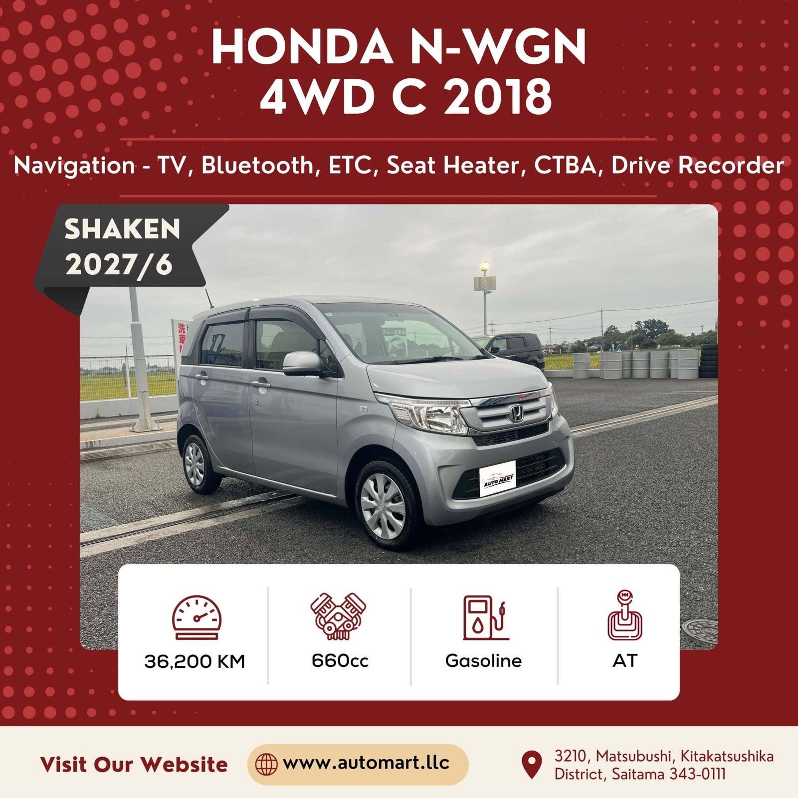Honda N-WGN 4WD 2018 - Used Cars Saitama - Kei Cars - Automartllc (1)