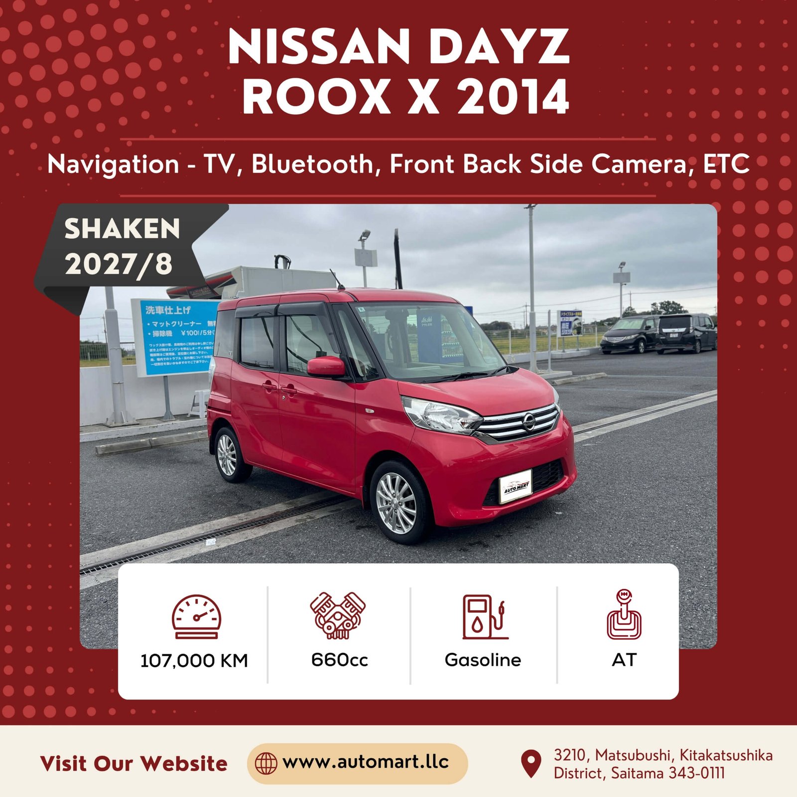 Nissan Dayz Roox 2014 - Used Cars For Sale - Saitama Used Cars Dealership - Kei Cars In Saitama For Sale - Automartllc (1)
