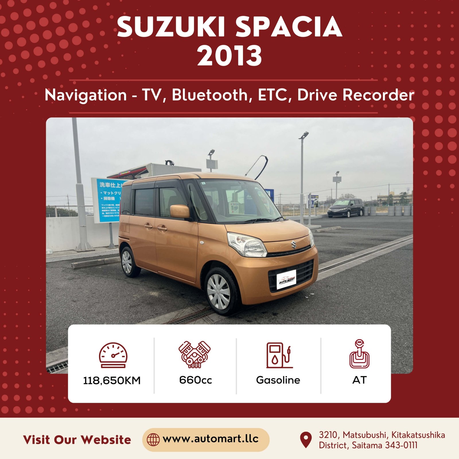 Suzuki Spacia 2013 - Kei Car Saitama - Used Cars In Japan - Used Cars Dealership - Saitama Tokyo Japan - Automartllc